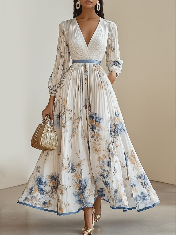Floral Print Acetate Long Dress
