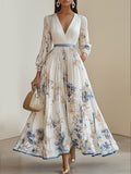 Floral Print Acetate Long Dress