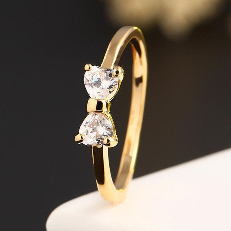 Japanese and Korean Fashion Bow Ring Women's Ins Style Simple Zircon Love Ring Jewelry Accessories Cross-border Explosions