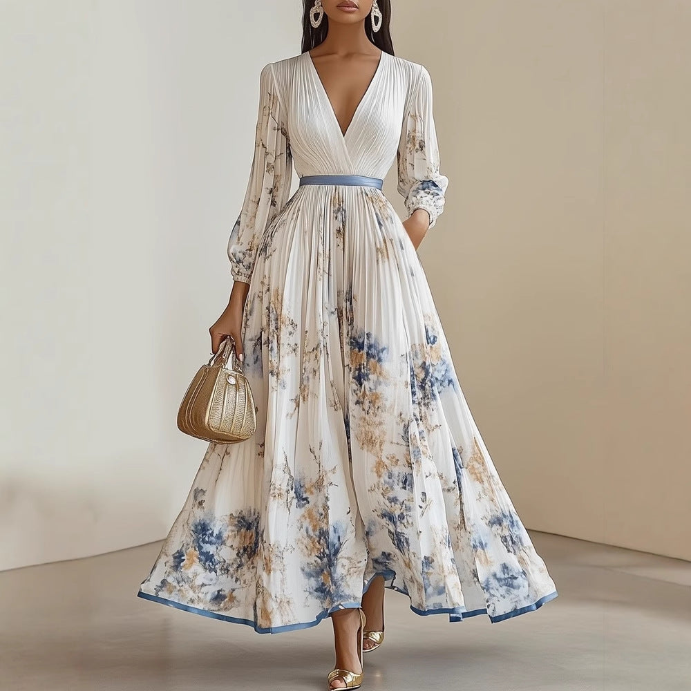 Floral Print Acetate Long Dress