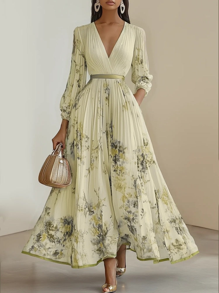 Floral Print Acetate Long Dress