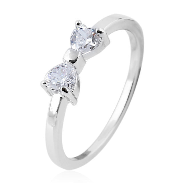 Japanese and Korean Fashion Bow Ring Women's Ins Style Simple Zircon Love Ring Jewelry Accessories Cross-border Explosions