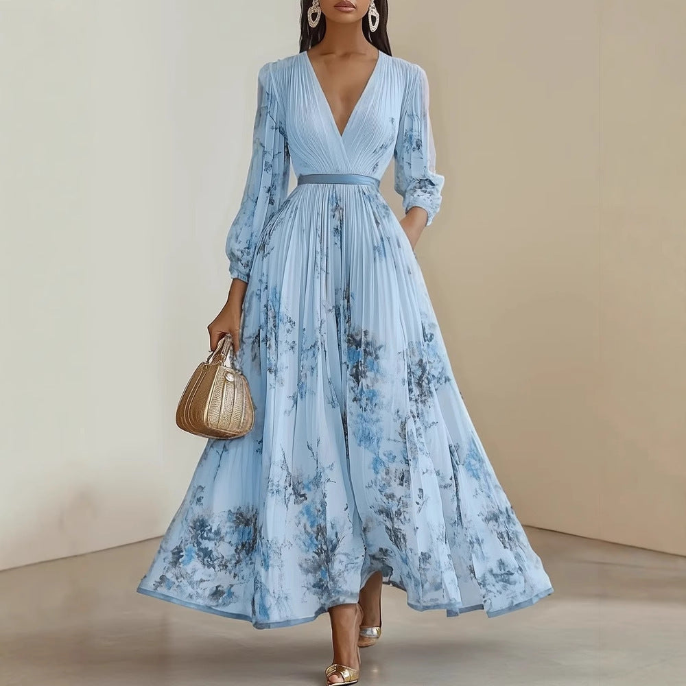 Floral Print Acetate Long Dress