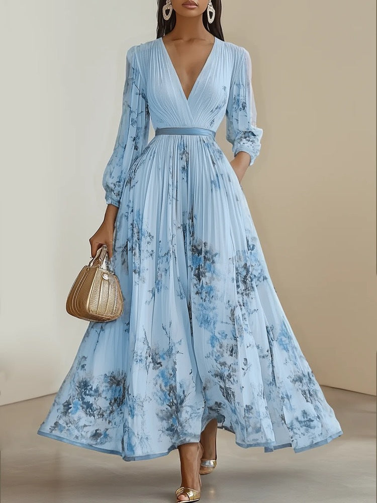 Floral Print Acetate Long Dress