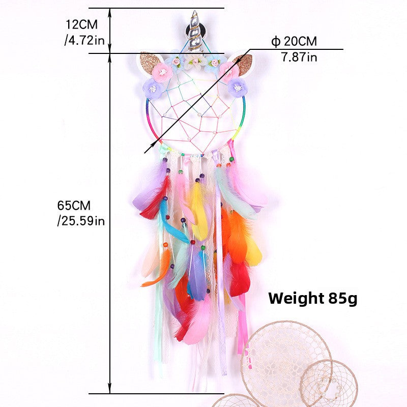 Unicorn Dream Catcher Feather Pendant