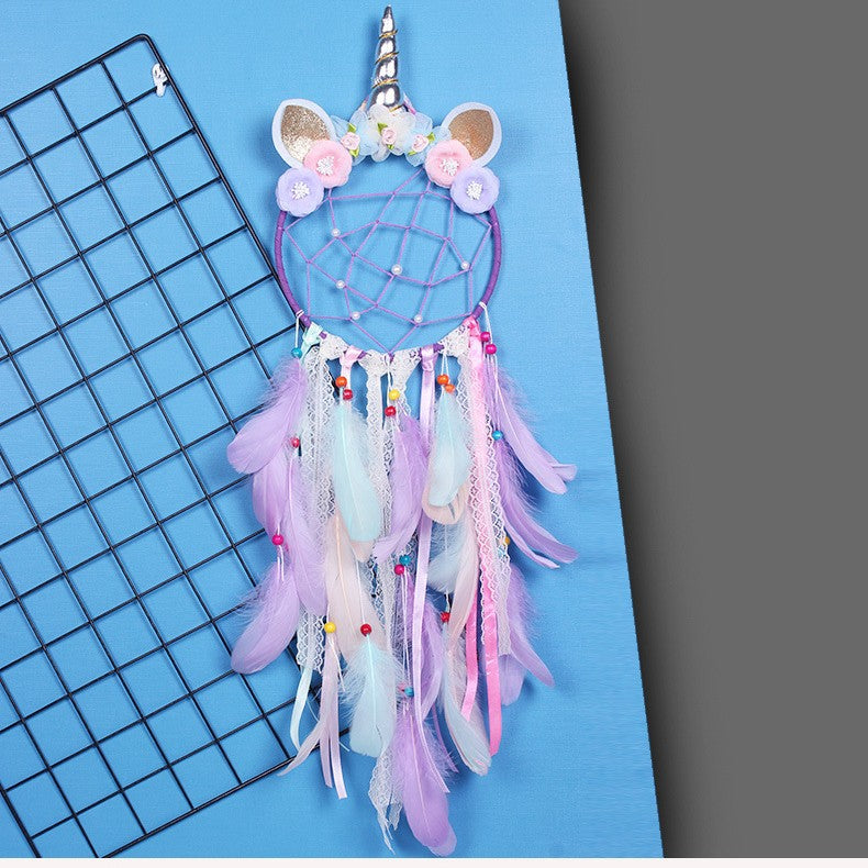 Unicorn Dream Catcher Feather Pendant