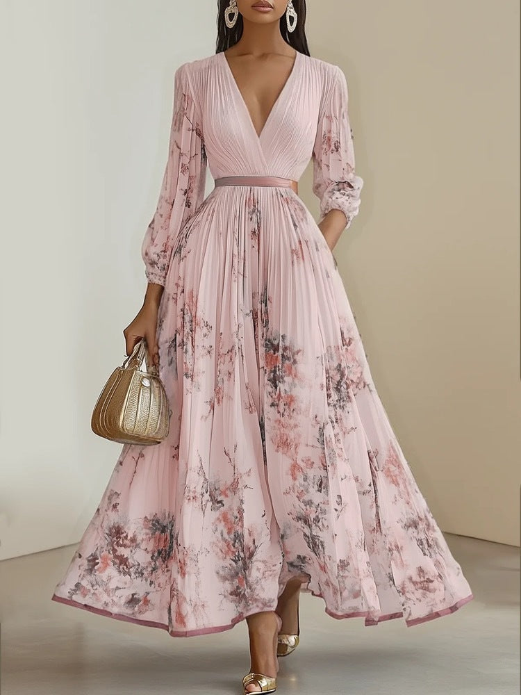 Floral Print Acetate Long Dress