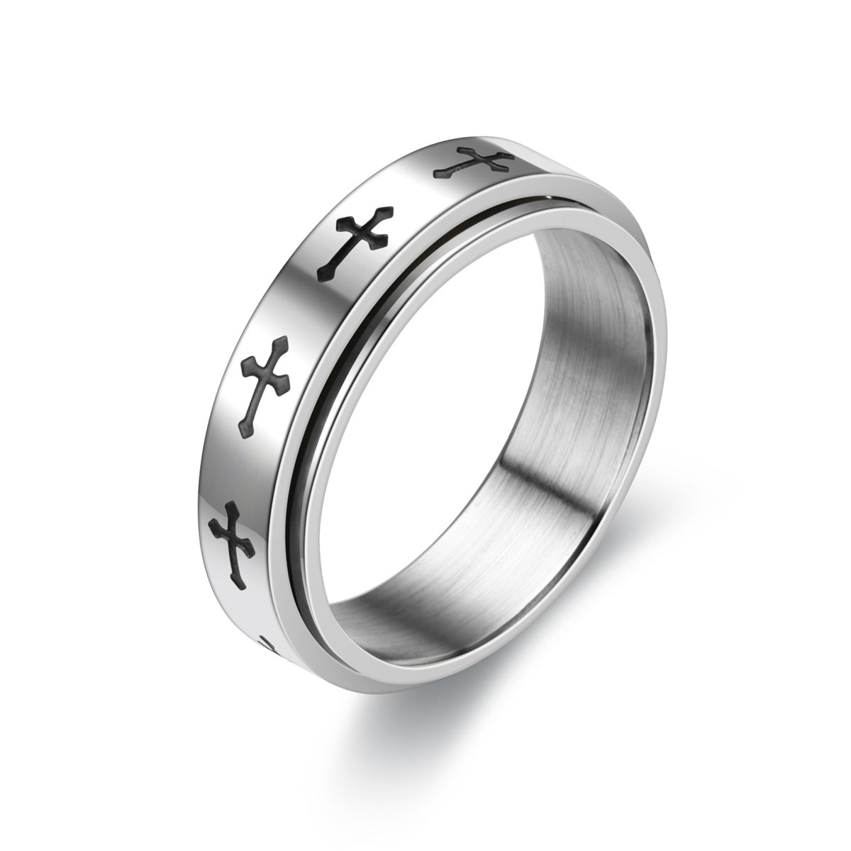 Anti-anxiety and stress-reducing rotating cross ring