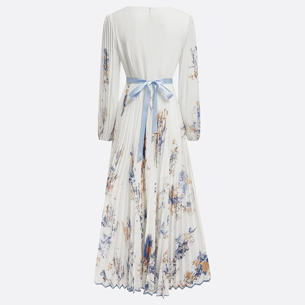 Floral Print Acetate Long Dress