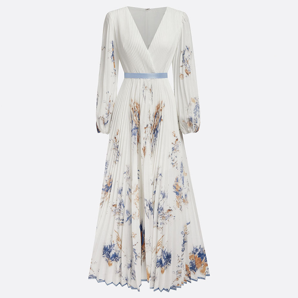 Floral Print Acetate Long Dress