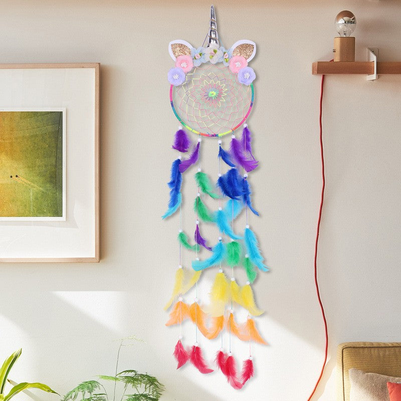 Unicorn Dream Catcher Feather Pendant