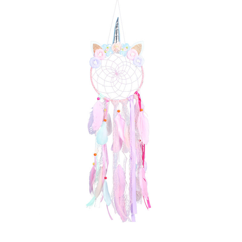 Unicorn Dream Catcher Feather Pendant