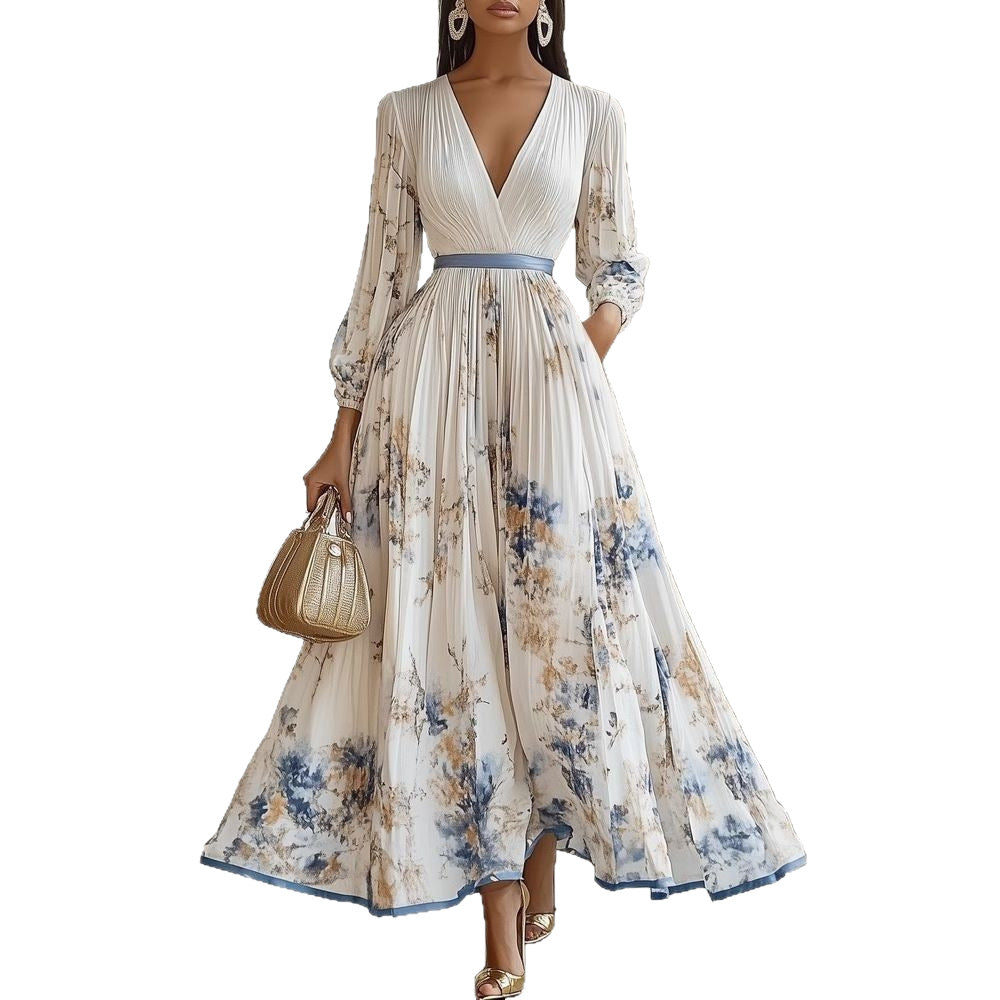 Floral Print Acetate Long Dress