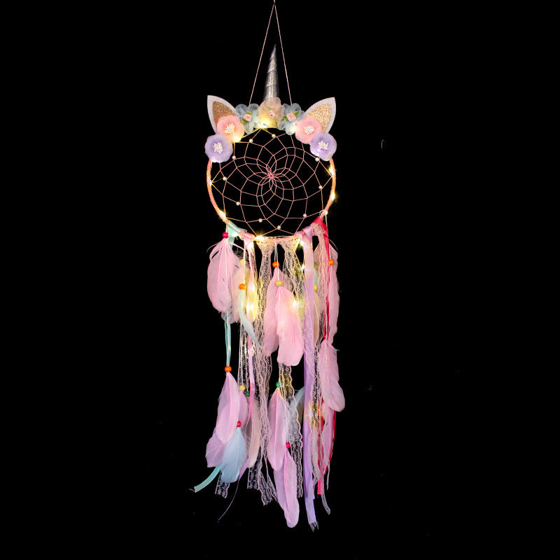 Unicorn Dream Catcher Feather Pendant
